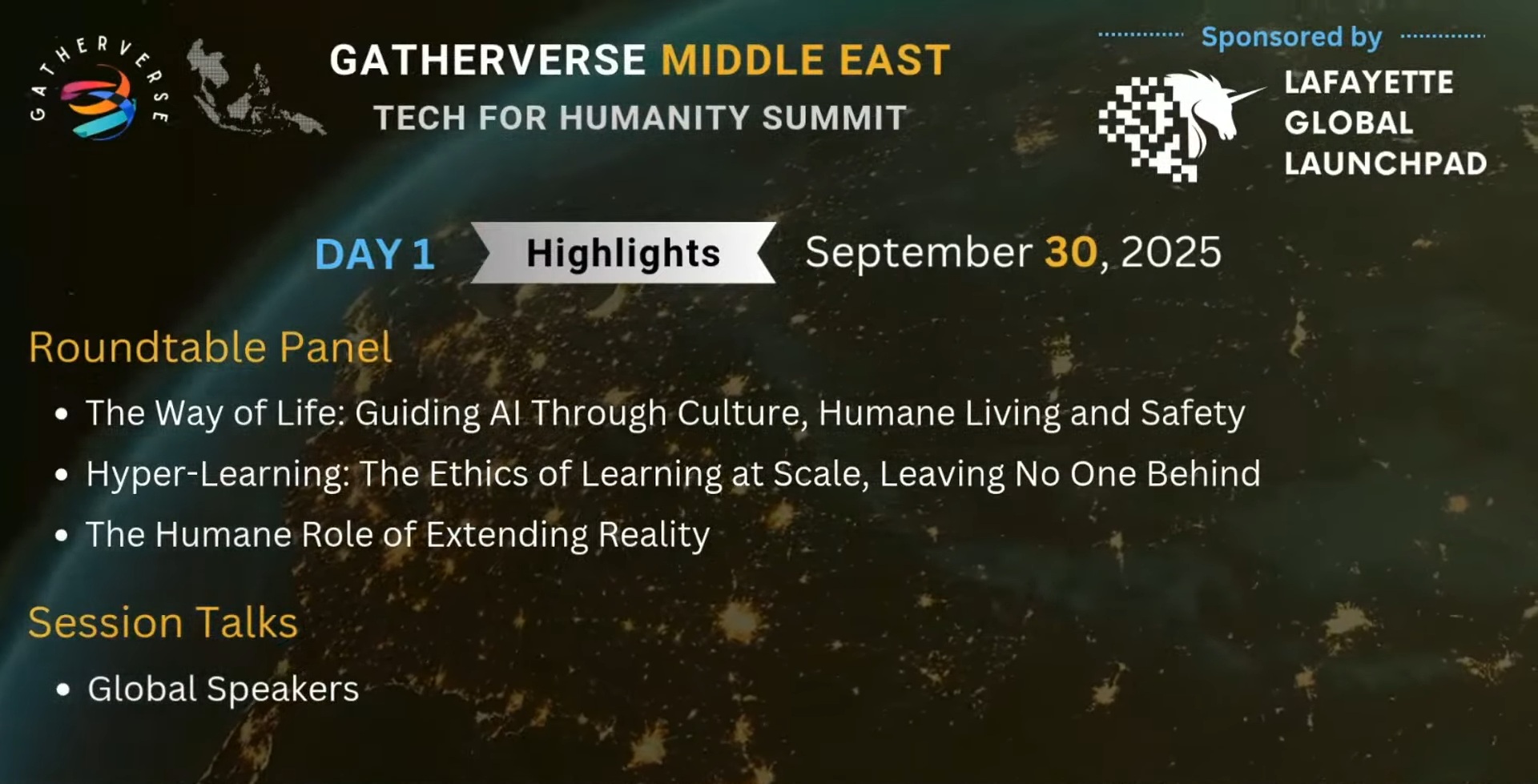 GatherVerse Middle East: Tech for Humanity Summit – Day 1 (September 30 ...
